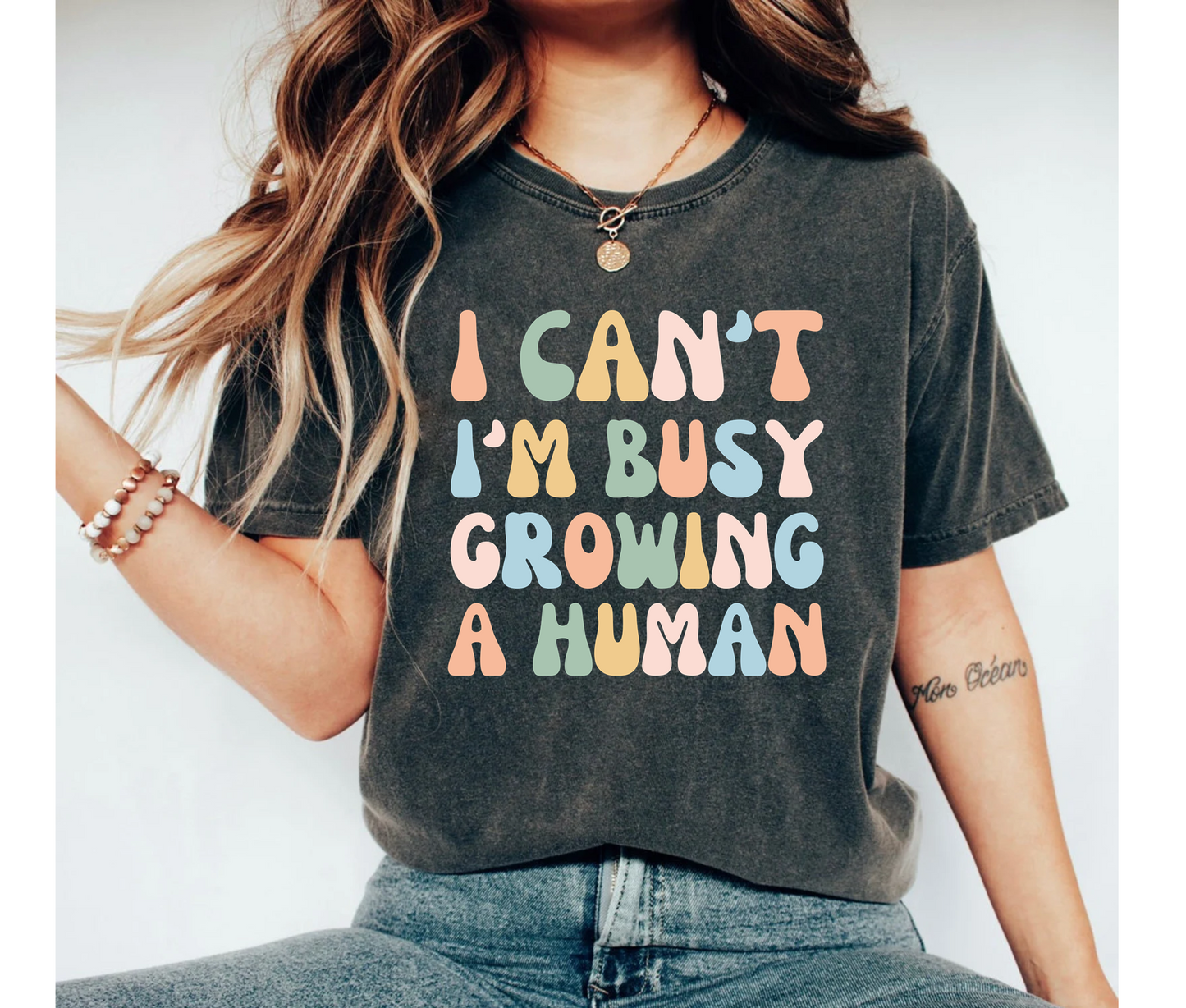 I Can't I'm Busy Growing A Human Shirt for Moms Pregnancy Gift