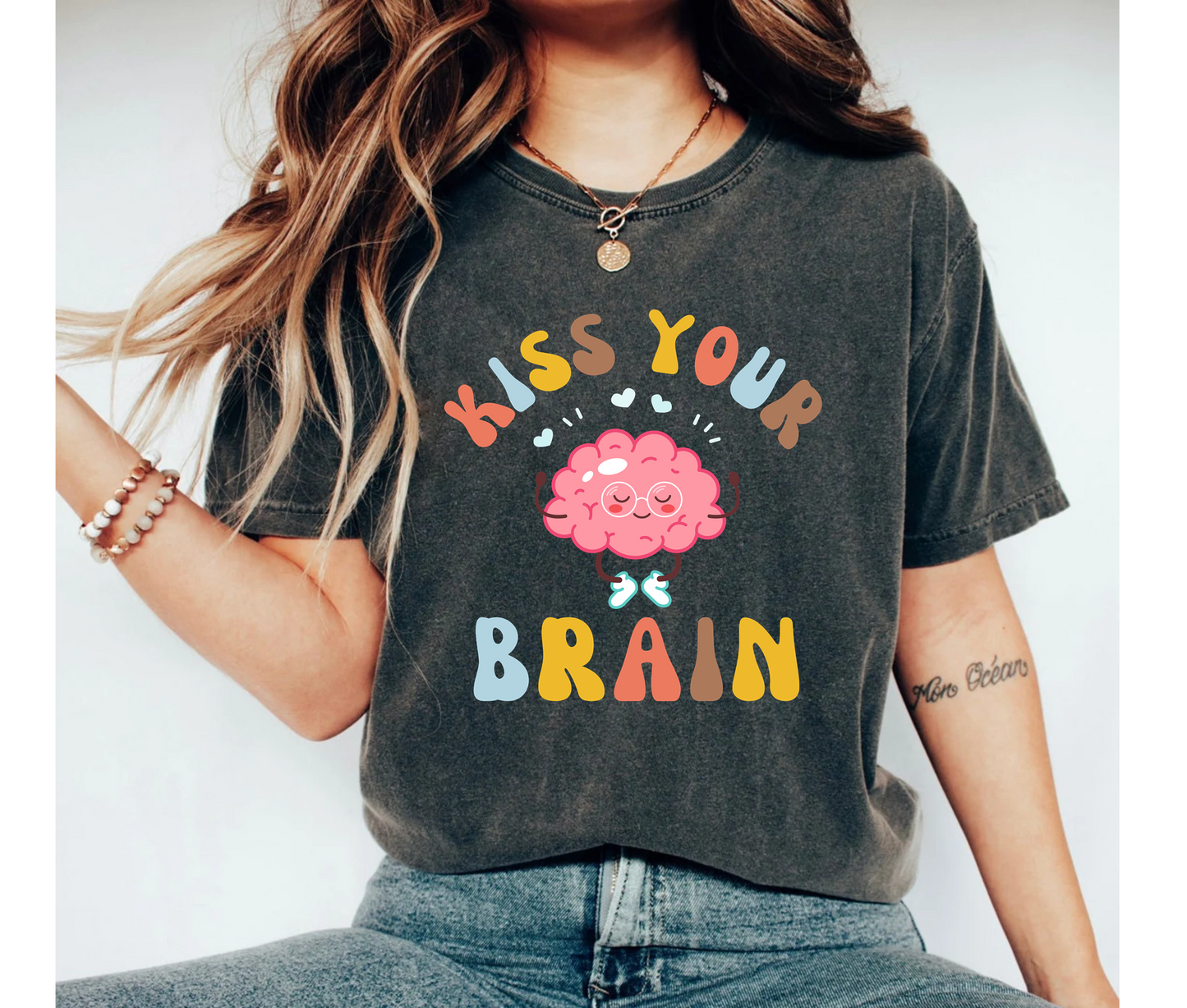 Kiss Your Brain Shirt Cute Positive Tee for Teachers